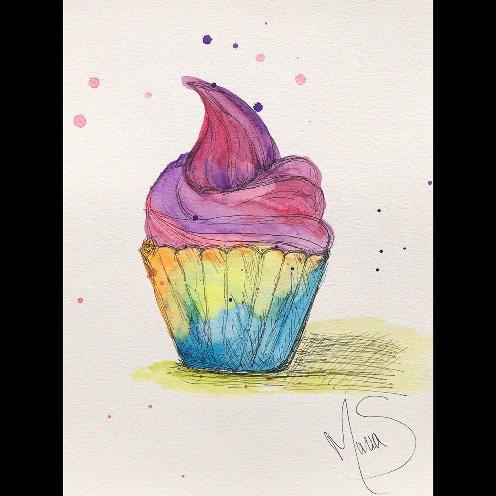 Maria Scalf Cupcake Cake Bakery ORIGINAL PAINTING Watercolor 9x12 Expressionism