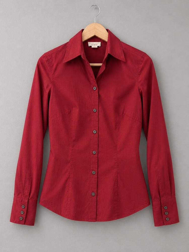 Ann Taylor Loft Blouse Women’s Burgundy Size 2 Button Up Fitted Casual Preppy