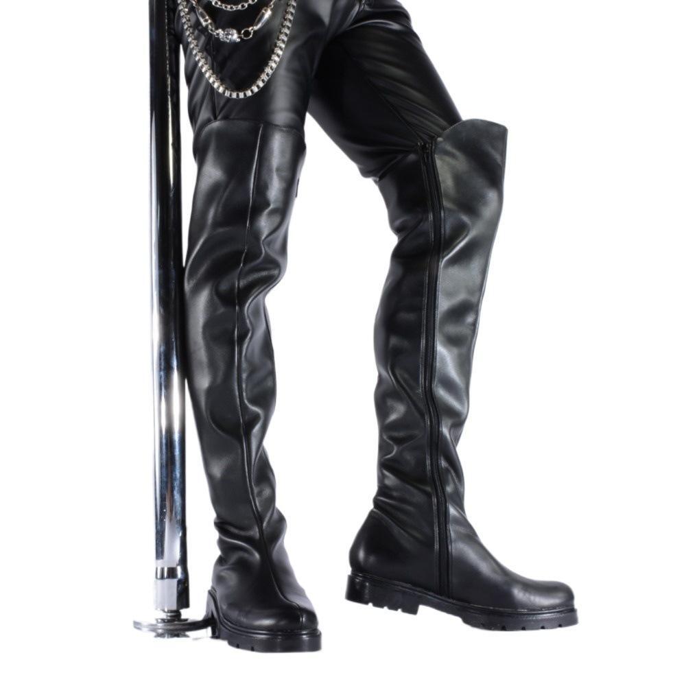 Mens Over Knee High Boots Riding boots Motorcycle Side Zip Combat Shoes