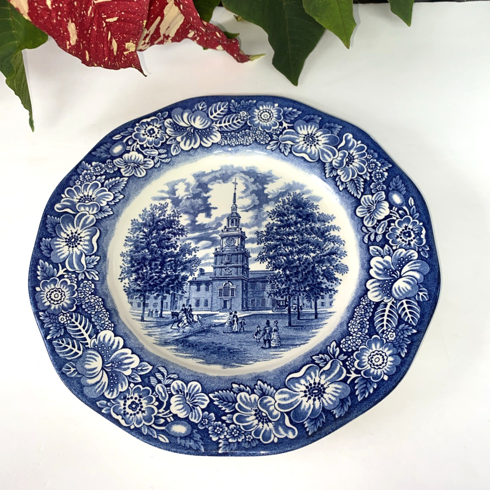 Liberty Blue Historic Colonial Scenes Independence Hall Dinner Plate