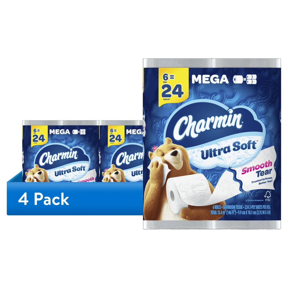 (4 pack) Charmin ULTRA SOFT Toilet Tissue Dry 2 Ply Unscented
