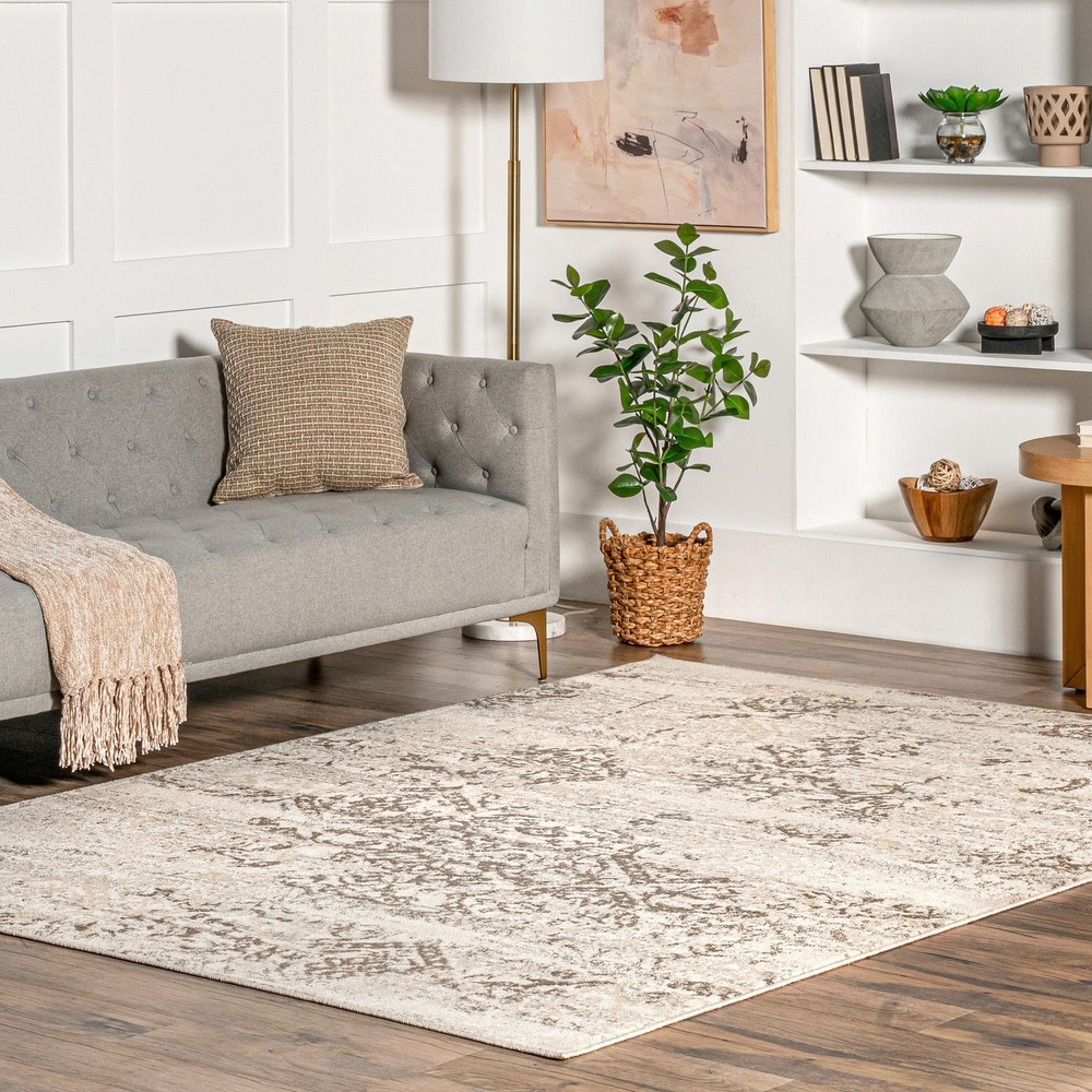 Freja Beige/Ivory, 2' x 3', Distressed Floral, Soft and Cozy, High Traffic, S...