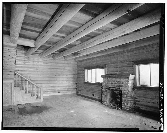 13. INTERIOR, FIRST FLOOR, NORTHWEST ROOM, SHOWING FIREPLACE STAIRWAY - Storm