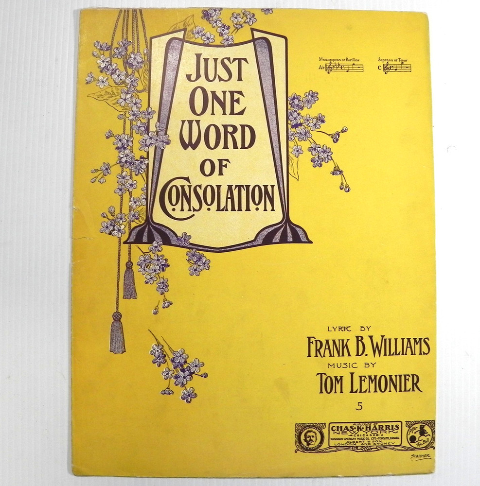 Just One Word of Consolation 1916 Antique Sheet Music Large Format