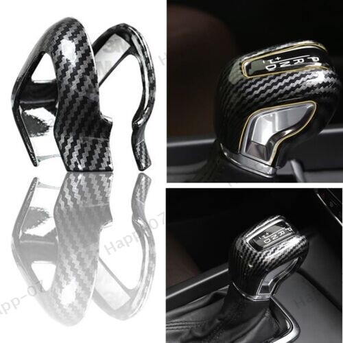 Carbon Fiber Look ABS Gear Shift Knob Cover for Volvo V60 V90 2018 Models-image