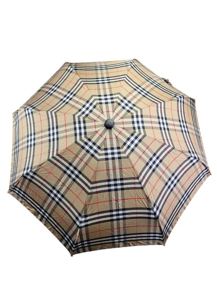 Burberry Umbrella Nova Check Plaid Classic Unisex Folding Nylon Wooden Handle