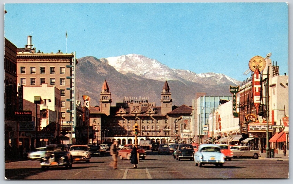 Pikes Peak Ave Antlers Hotel Colorado Springs CO VINTAGE Postcard