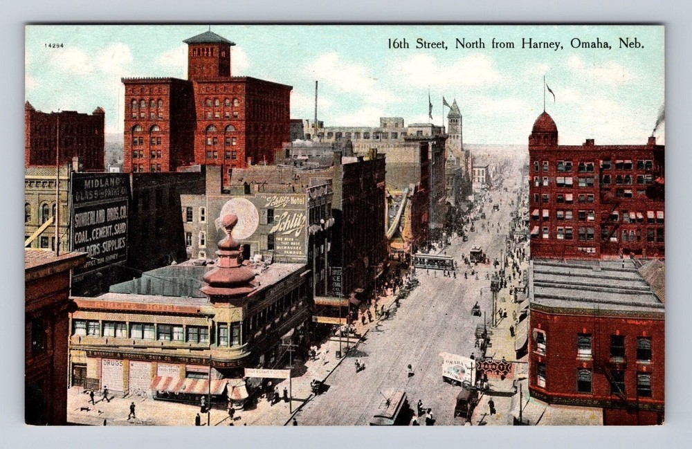 Omaha NE-Nebraska, 16th Street North From Harney, Antique, Vintage Postcard