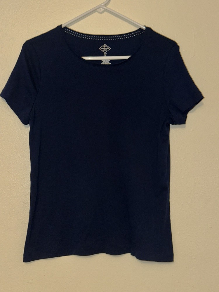 St. John's Bay Navy Blue Cotton Crew Neck Short Sleeve T-Shirt Petite PL