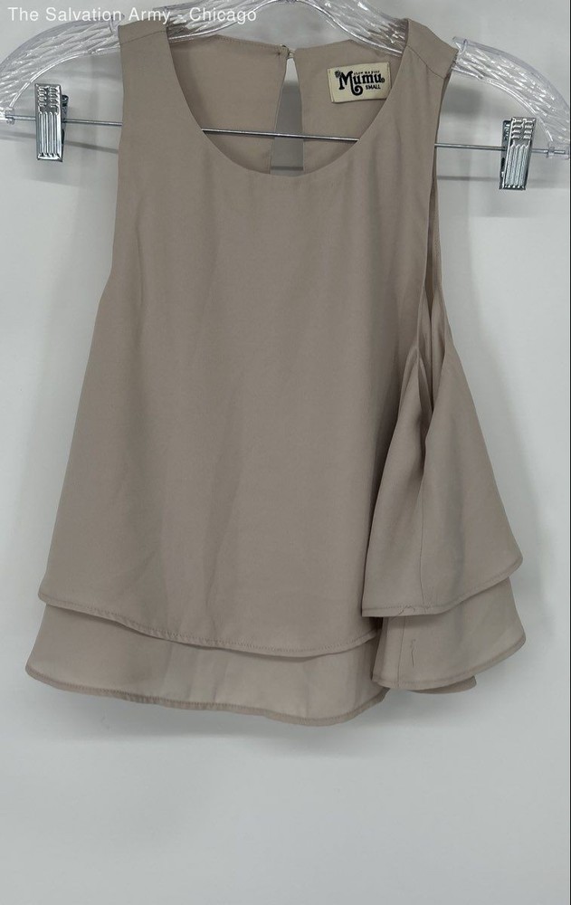 Show Me Your Mumu Womens Beige Round Neck Sleeveless Cropped Blouse Top Size S