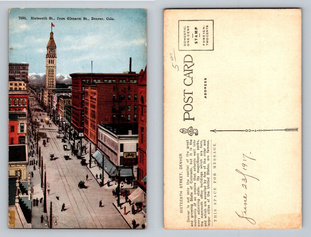 Denver, CO-Colorado, Sixteenth St from Glenarm Downtown View Vintage Postcard