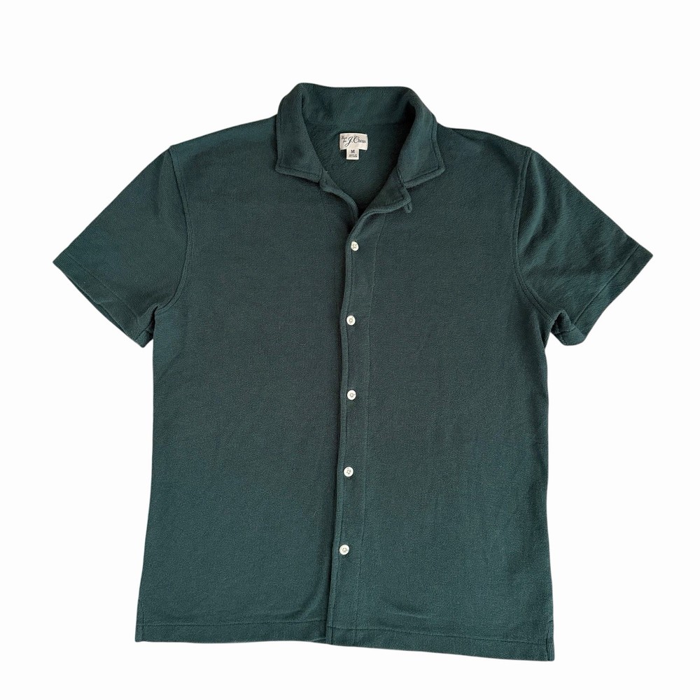 J. Crew Men’s Textured Camp Collar Button Knit Short Sleeve Shirt Green Size M