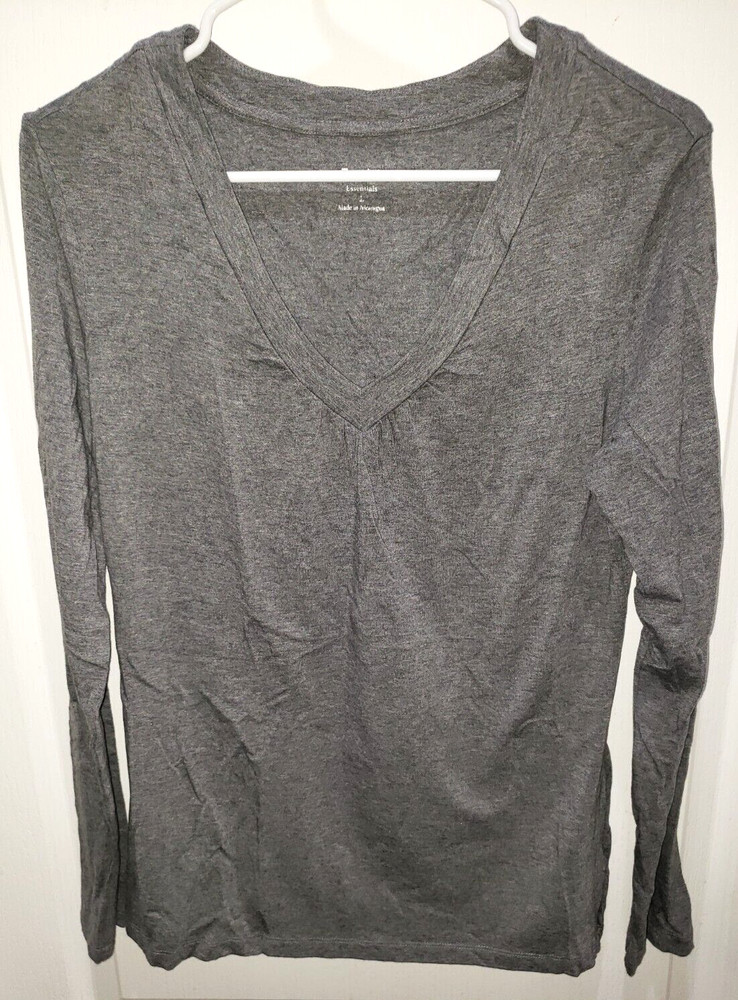 apt. 9 womens SOLID GRAY LONG SLEEVE TOP SHIRT size large V neck NICE!