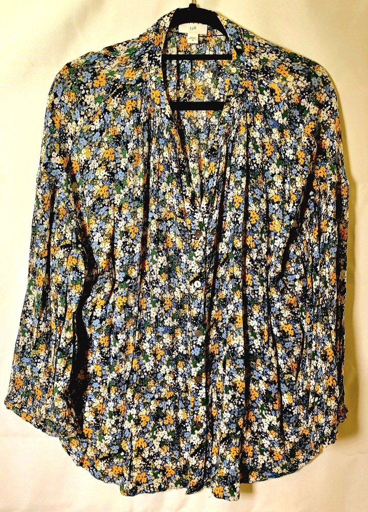 J Jill Women's Size 2XL Blouse Floral Button Front Boho Flowy Top Excellent
