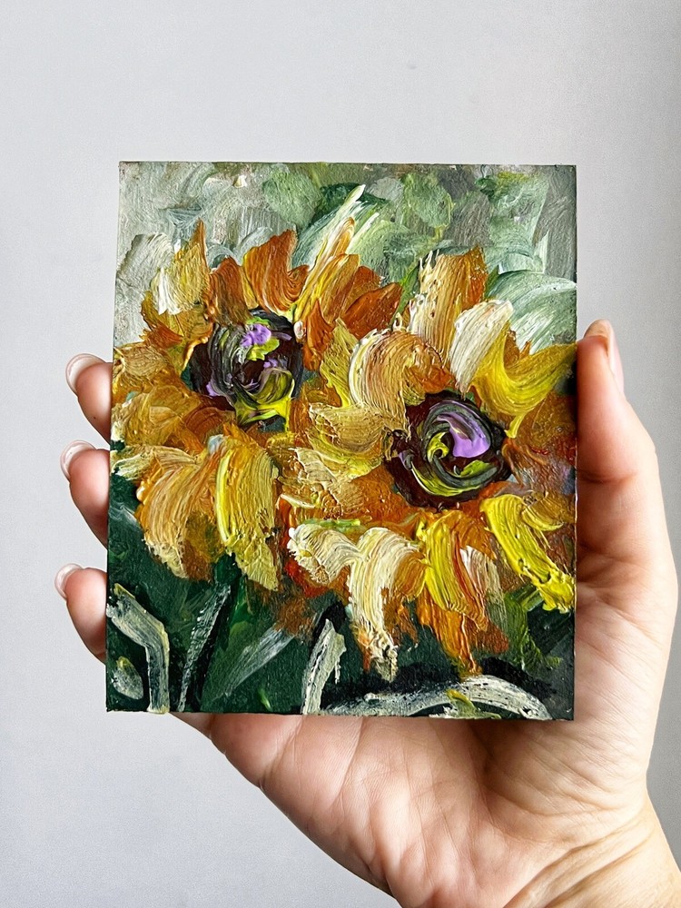 Rustic Sunflowers Acrylic Semi Abstract Small Floral Art Painting