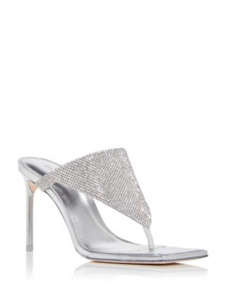 CULT GAIA Womens Silver Audrey Stiletto Slip On Leather Heeled Thong Sandals 37