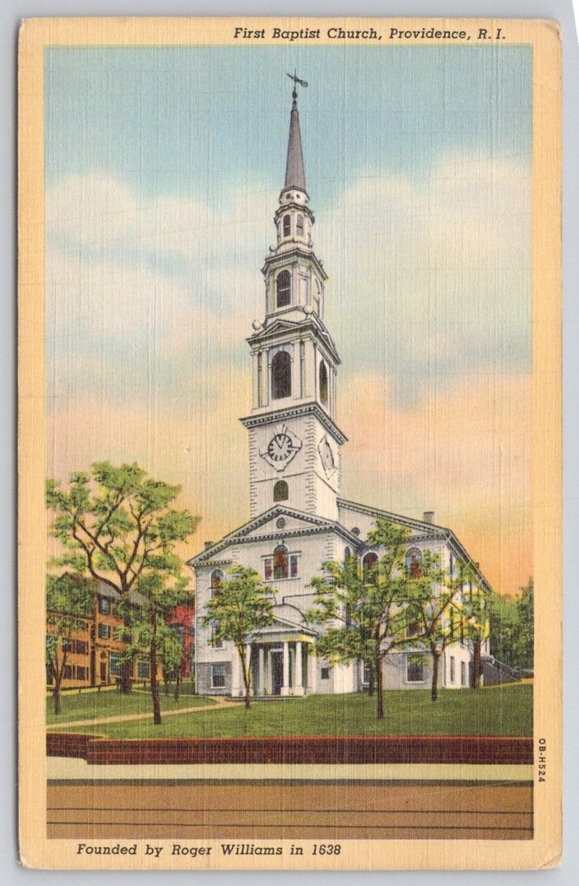 First Baptist Church Providence RI Vintage Linen Postcard Curteich