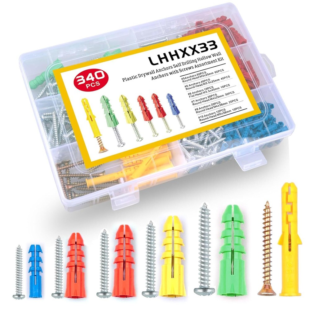 340-Piece Drywall Anchors & Screws Kit with 170 Plastic Wall Anchors