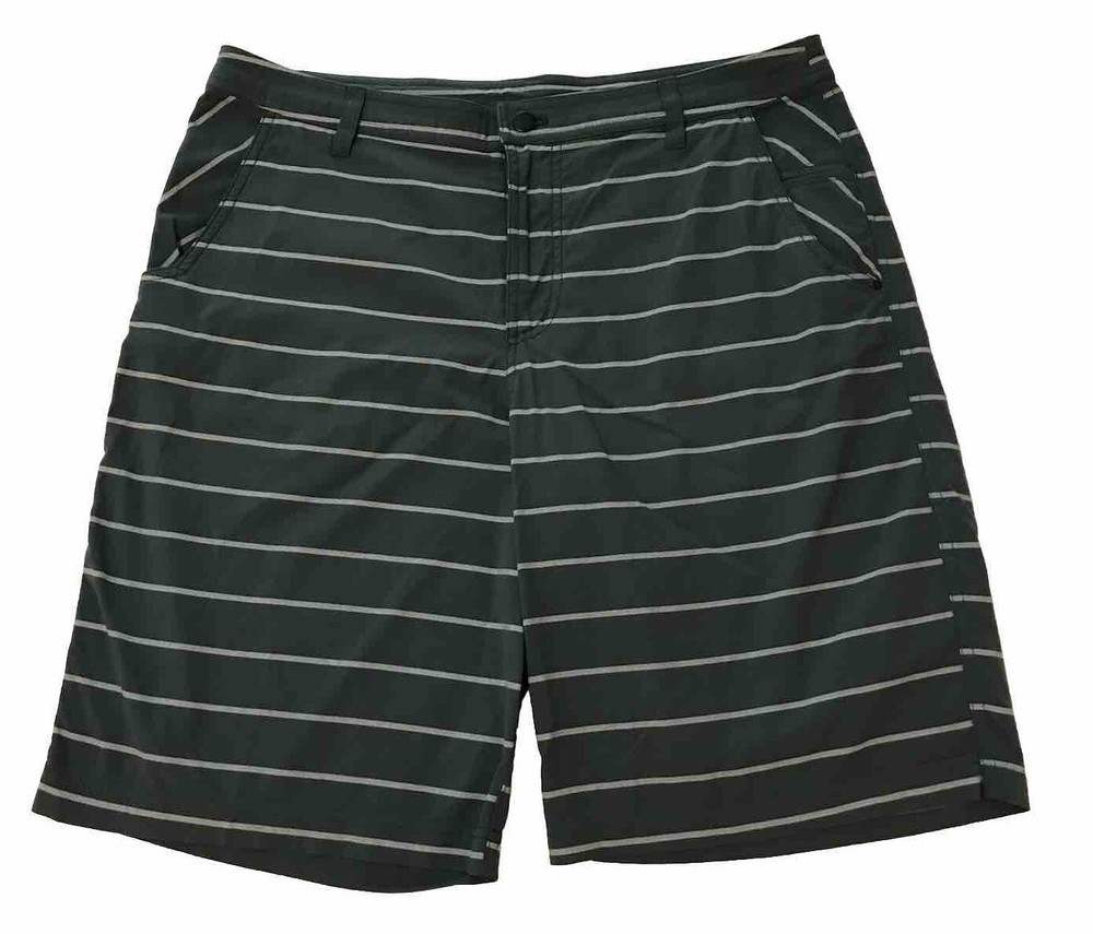 Lululemon Shorts Mens Sz 36 Stretch Bermuda Gold Green & White Striped Athletic