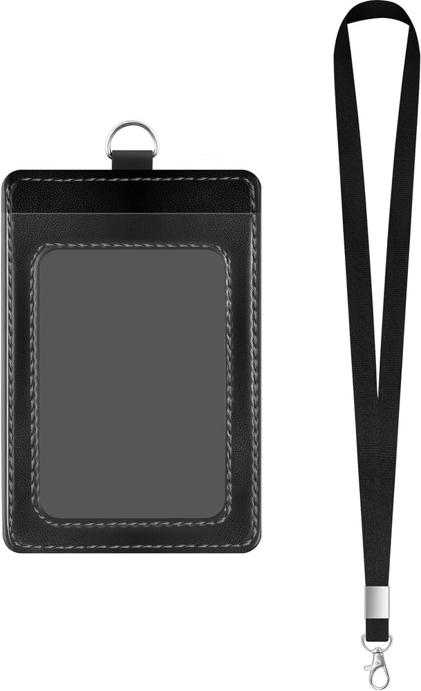 Extra Thick PU Leather ID Badge Holder with Clear Window, Credit Card Slot