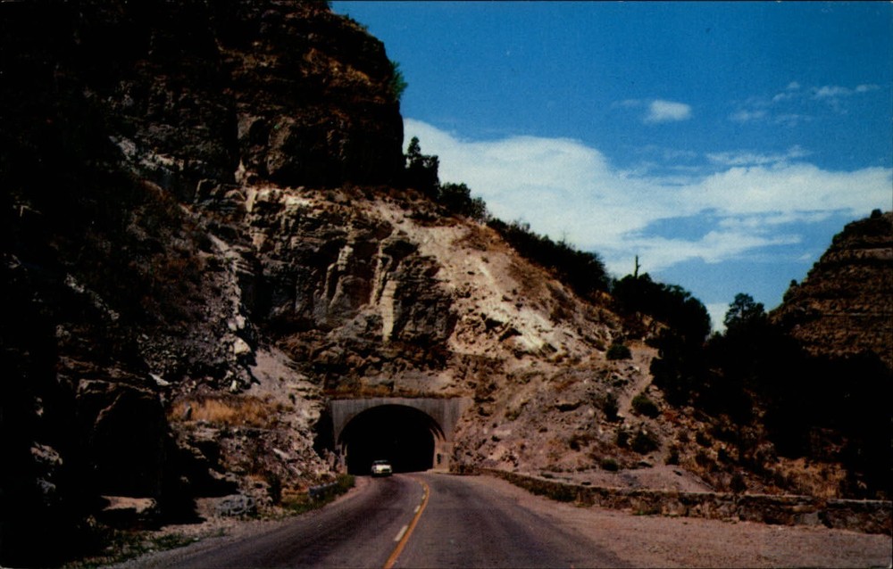 New Mexico Cloudcroft Tunnel State Road 83 ~ 1950-60s vintage postcard
