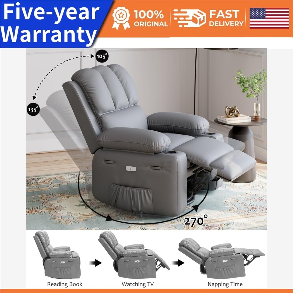 Oversized Electric Massage Recliner Chair with Heat and 360° Swivel Function