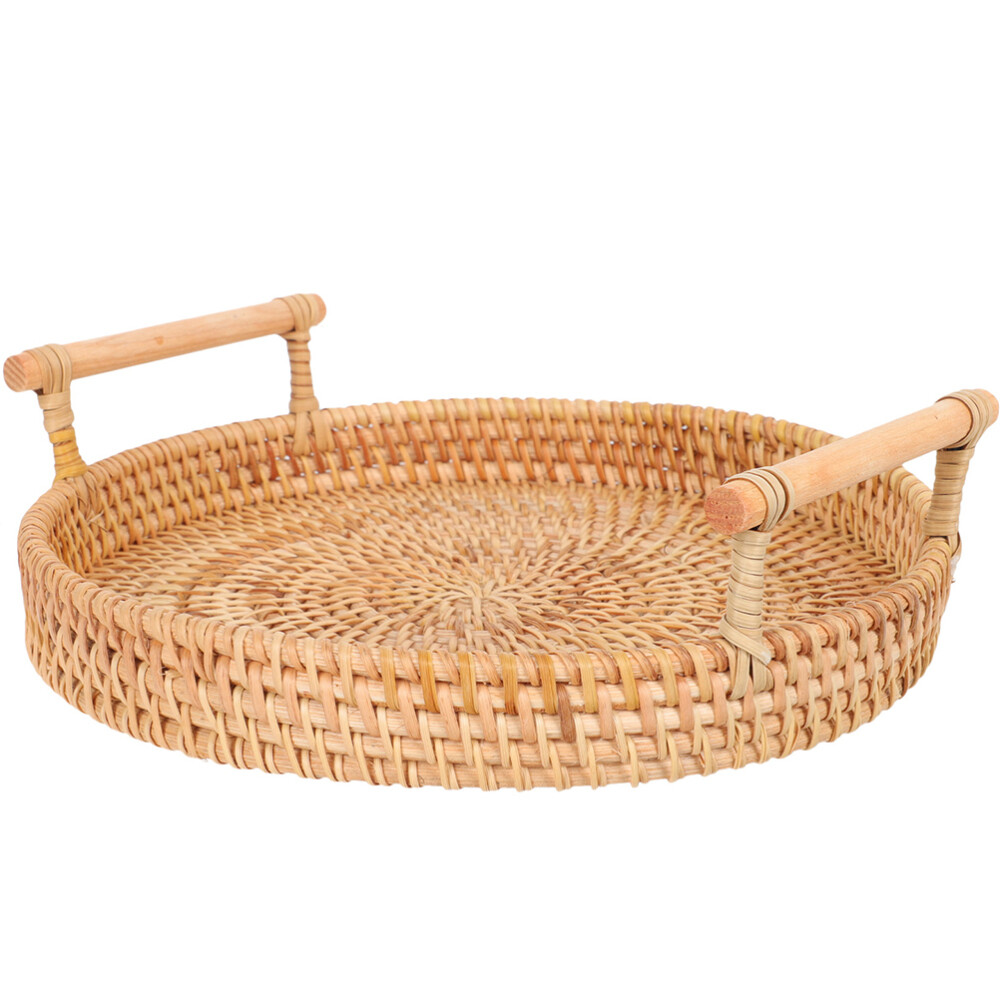 Rattan Round Tray Plate Cutlery Bohemian Decor Woven Baskets