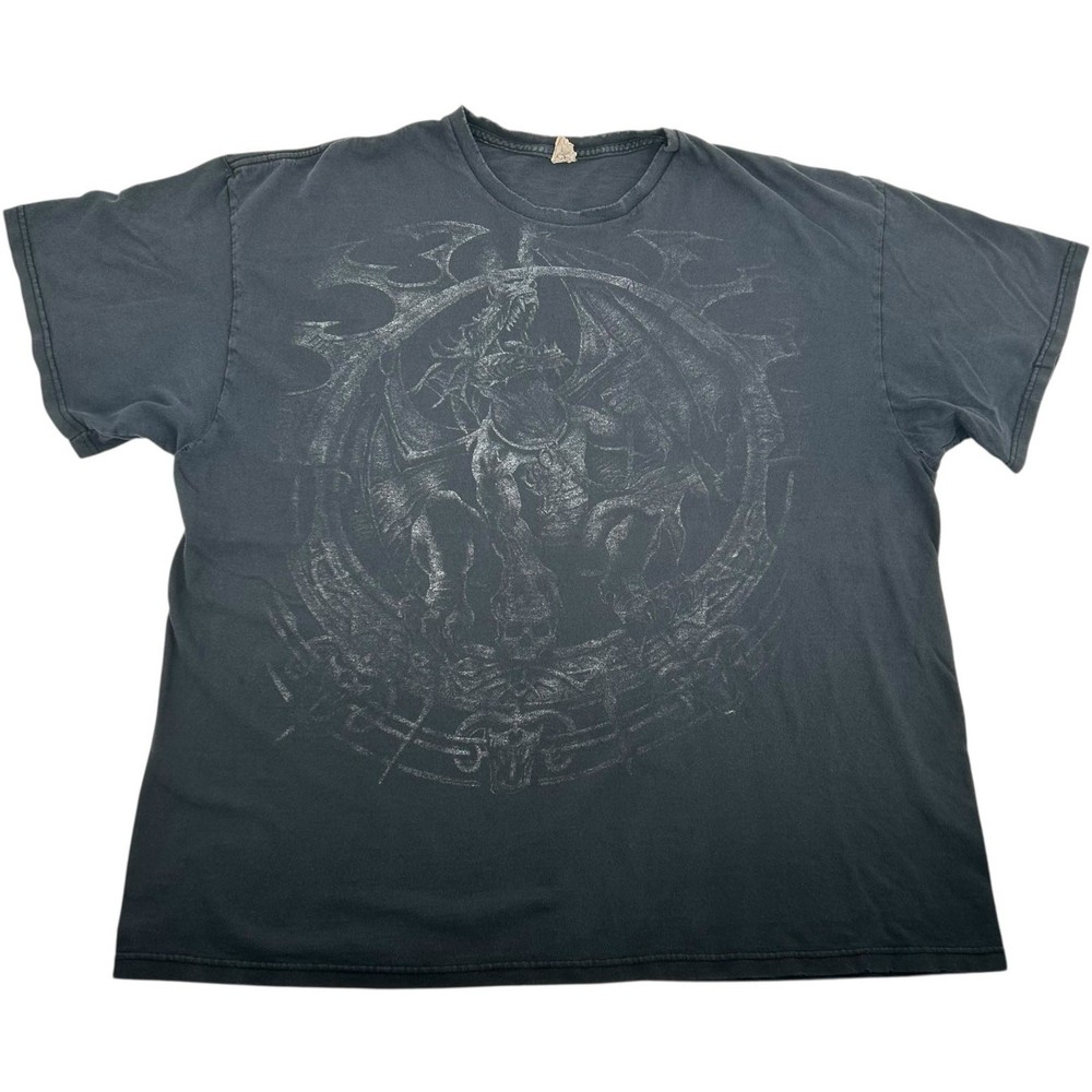 VTG 90s y2k Men's Black Faded Delta Pro Weight Dragon Grunge Graphic T Shirt 2XL