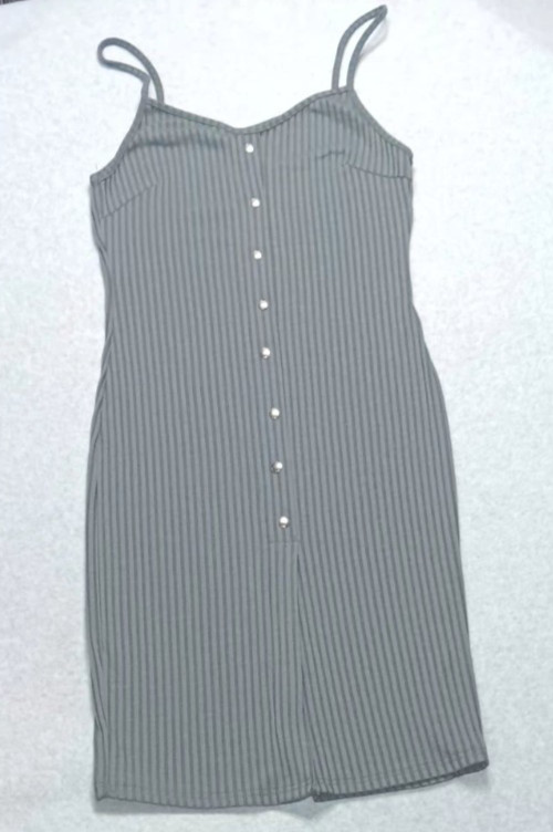 Say What? Body Con Sleeveless Mini Dress Women's Size Large Grey Ribbed Button