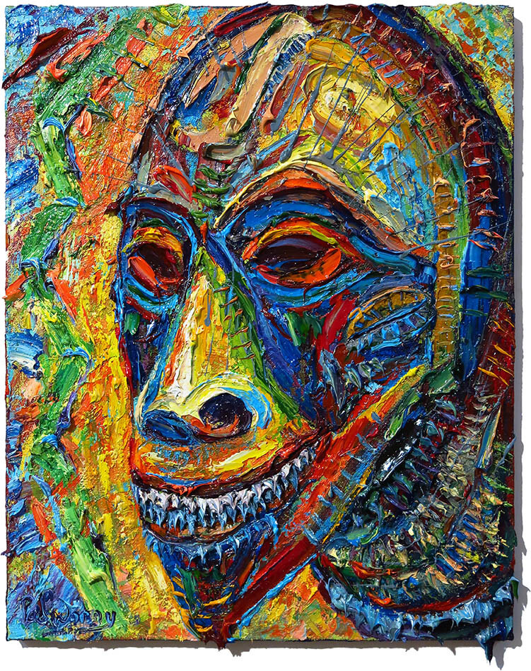 African Mask Oil█Painting Realism Art█Signed Vintage Original Buy Outsider Pop A