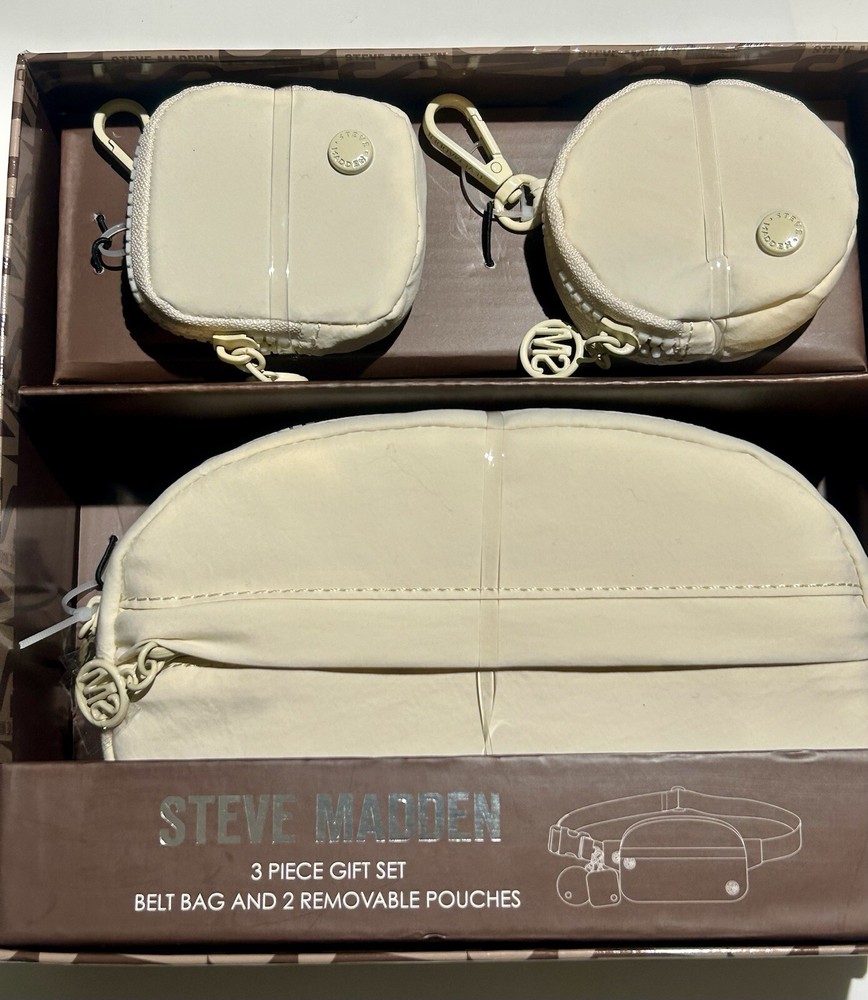 Steve Madden Cream Belt Bag with Coin Pouch & AirPod Case Gift Set  