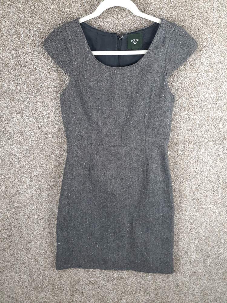 J Crew Suiting Tweed Sheath Dress Women 4 Gray Cap Sleeve Wood Blend Career Chic
