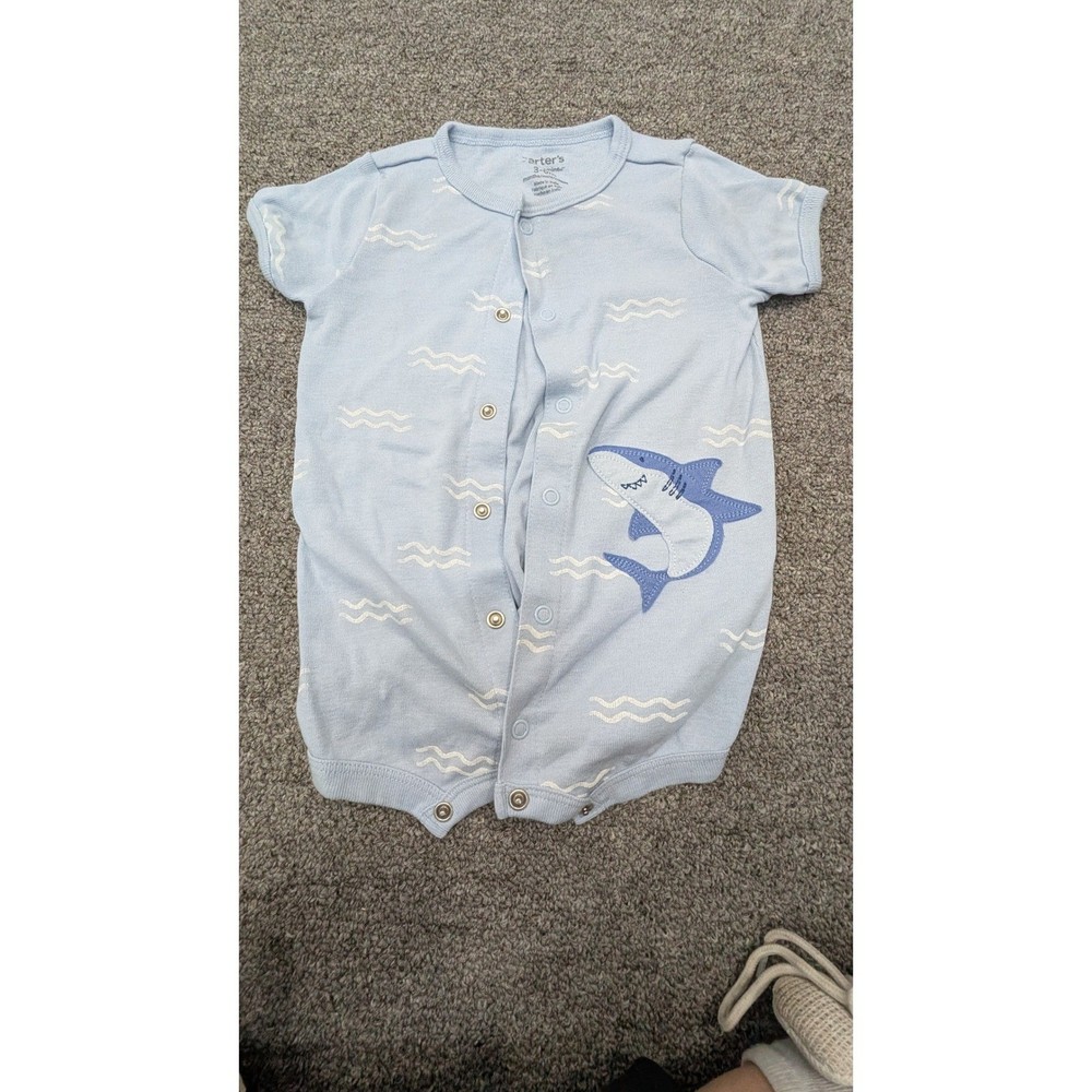Carters Child of Mine Baby Boys Blue Shark Wave Romper One Piece 3-6 Months