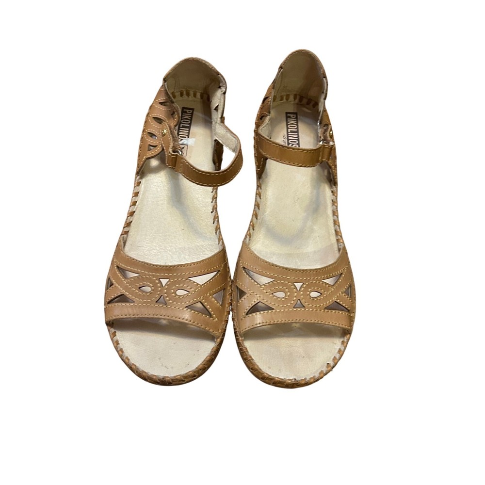 Pikolinos Wedge Sandals Leather Cutout Ankle Strap Comfort Casual Tan Shoes 39