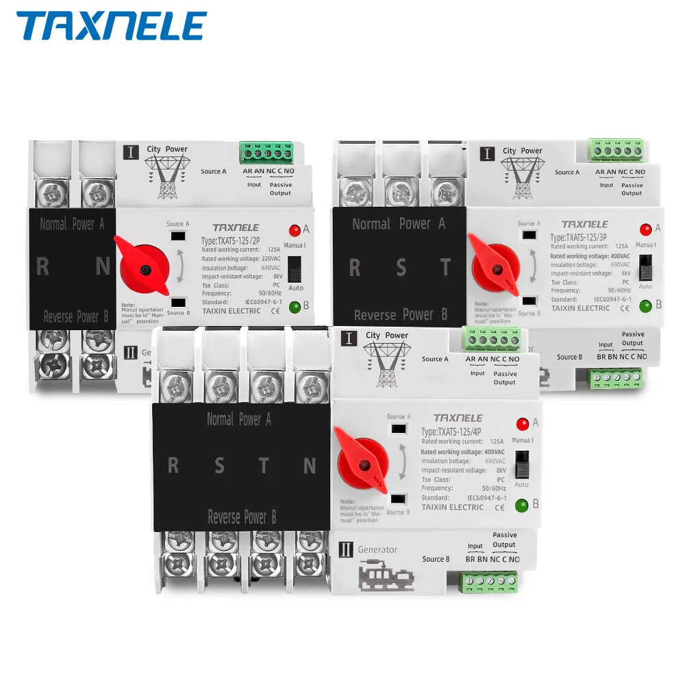 Din Rail 2P 3P 4P ATS Dual Power Automatic Transfer Switch Selector Switches