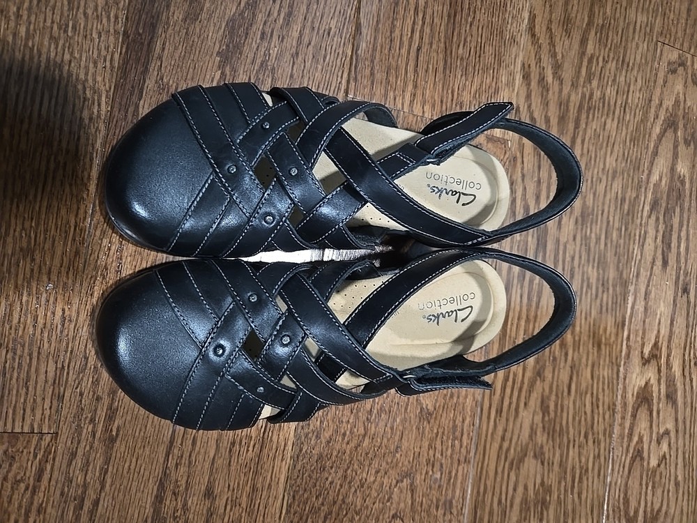 Clarks Elizabelle Sea Black Leather Fisherman Sandals