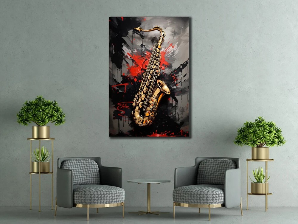 Red Black Jazz Music Saxophone Paint Unframed Canvas Print Australian Wall Art