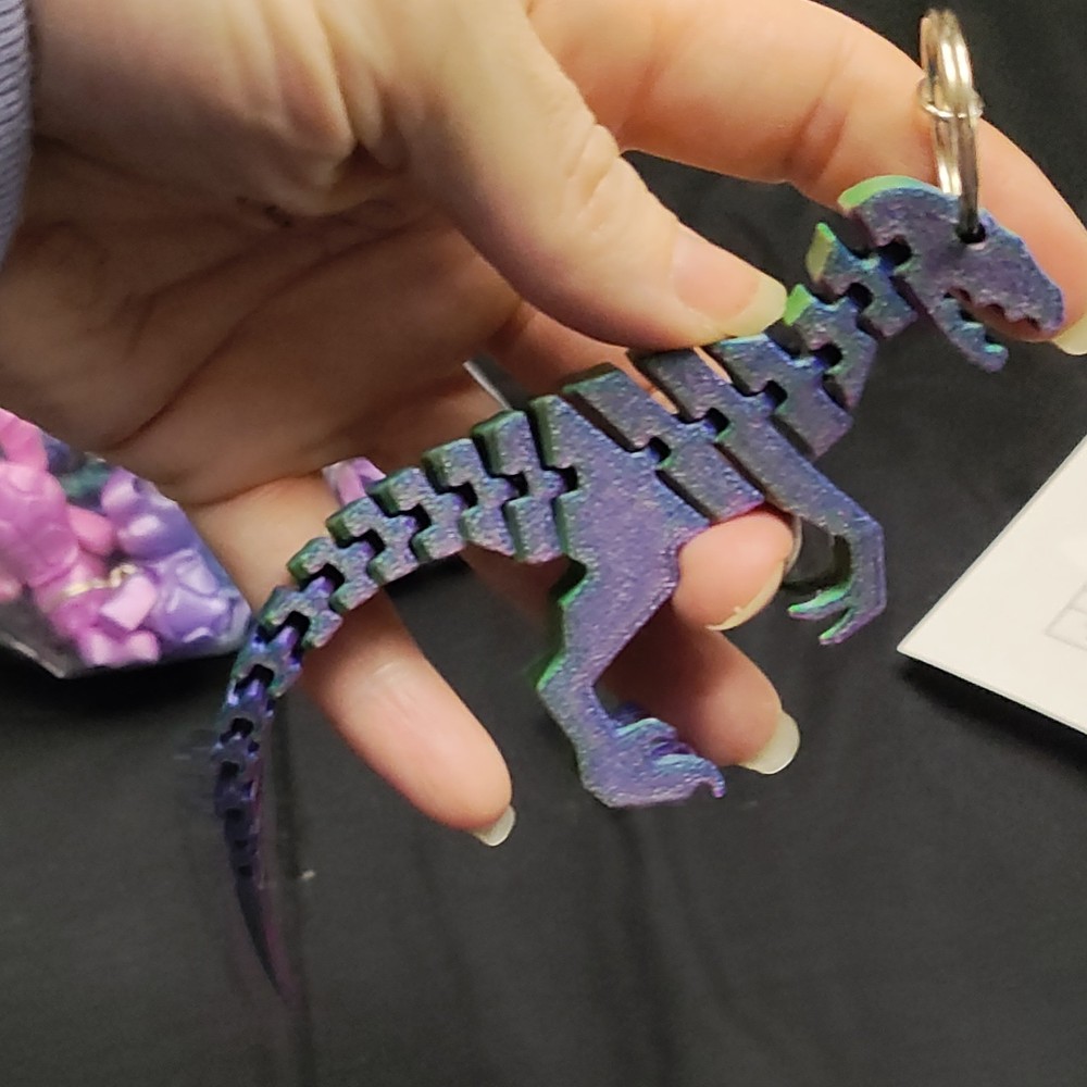 Colorful Plastic Dinosaur Animal Keychain, Purple Blue Green, Detachable Keyring