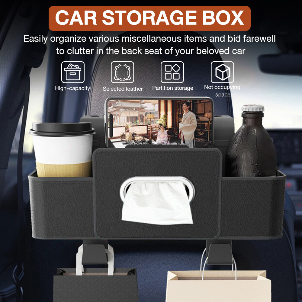 Car Headrest Backseat Organizer with Cup Holder, Seat Back Hanging Storage Box