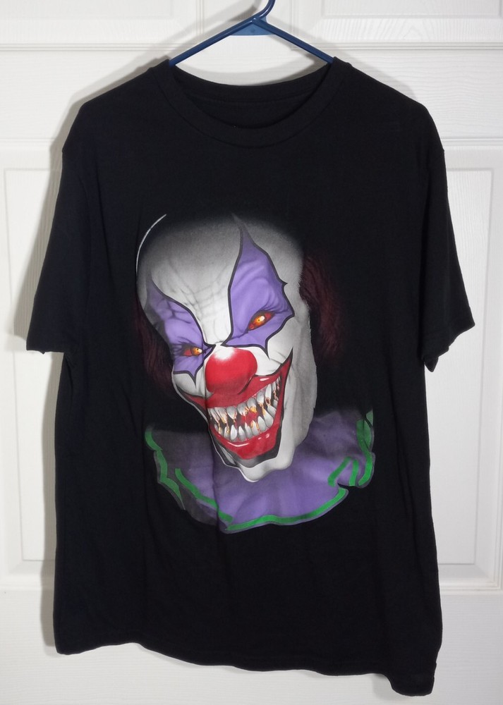 Scary Clown Face Way to Celebrate! Halloween T Shirt Size L 42-44  Black Purple