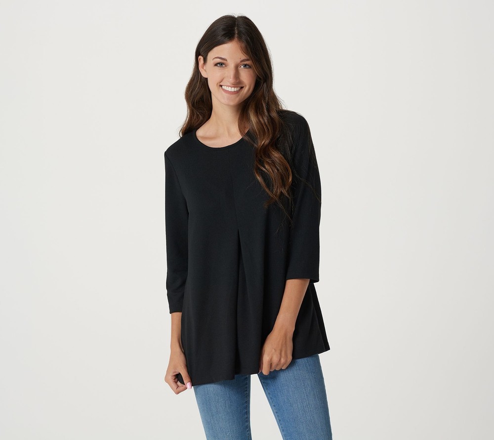Denim & Co. Women's Top Sz 2XS (XXS) Heavenly Jersey Round Neck Black A383254