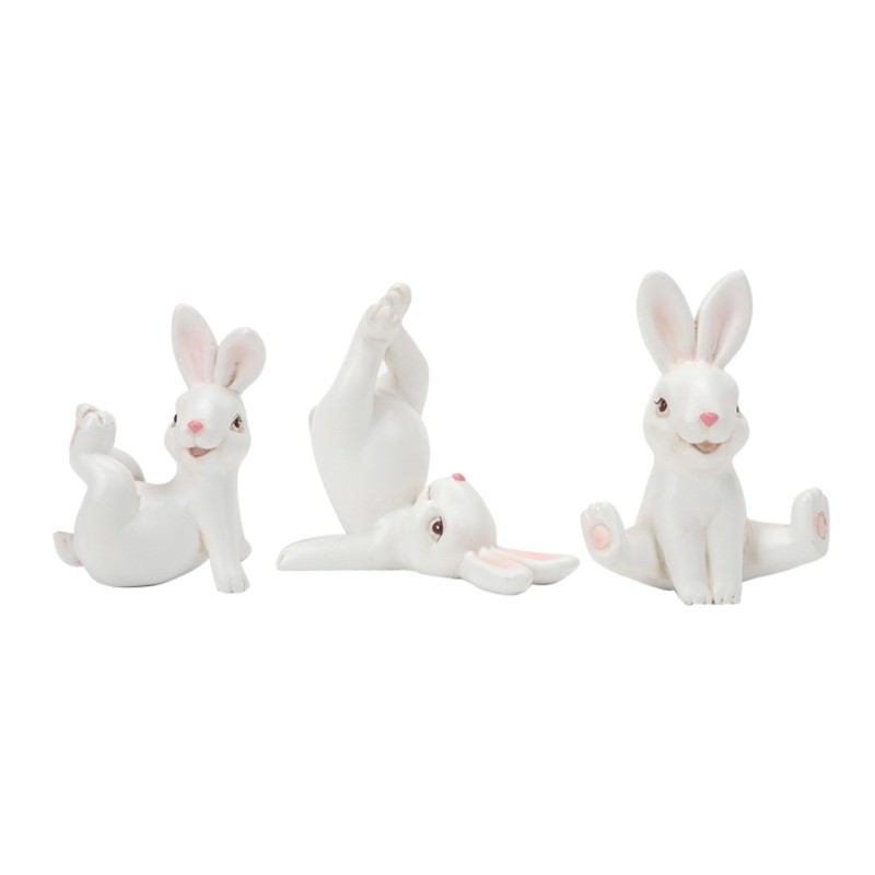 Resin Rabbit Sculptures Set Cartoon Animal Statues 3pcs For Festival Displays