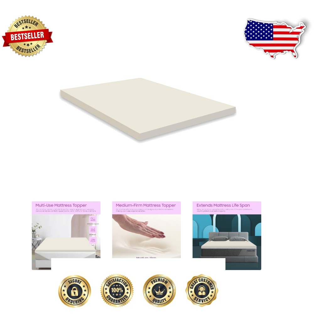 High Density 1-Inch Foam Mattress Topper - Breathable & Pressure-Relief