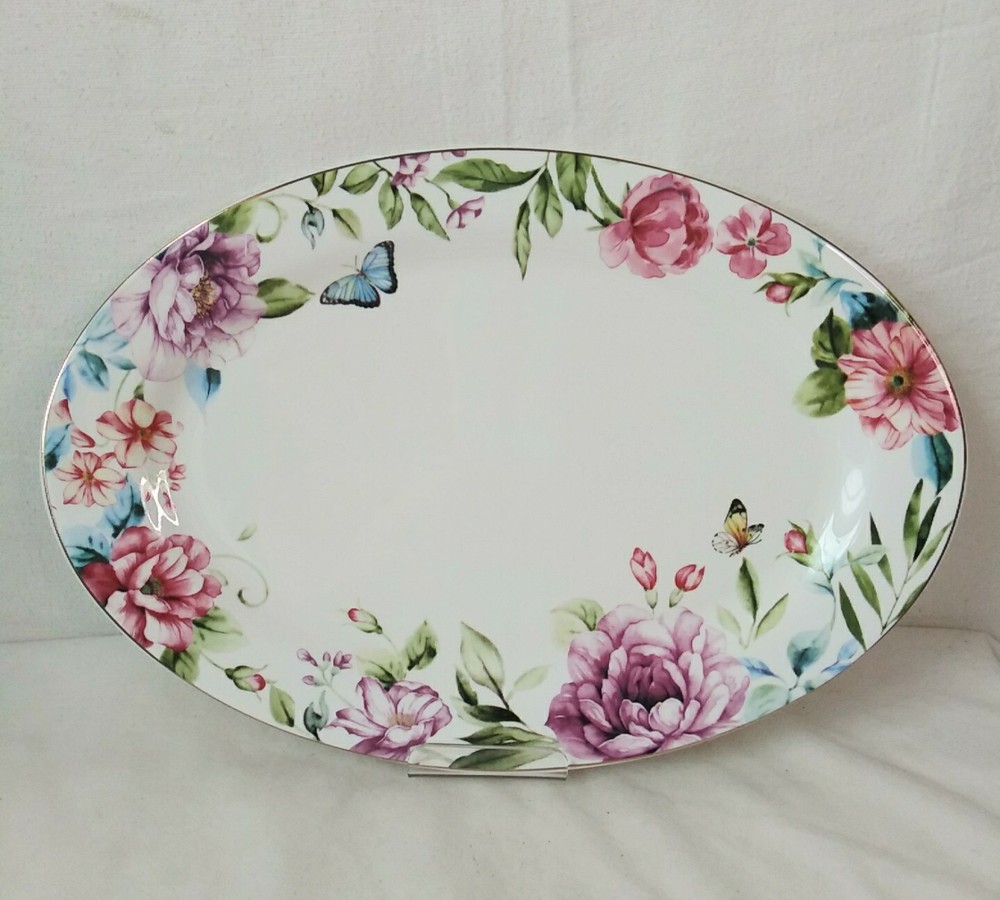 Grace Teaware Floral Oval Porcelain Serving Tray / Platter 14*
