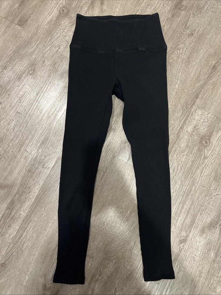 VT Victoria’s Secret PINK Yoga Leggings Ribbed Cotton Embroidered Size S- Black