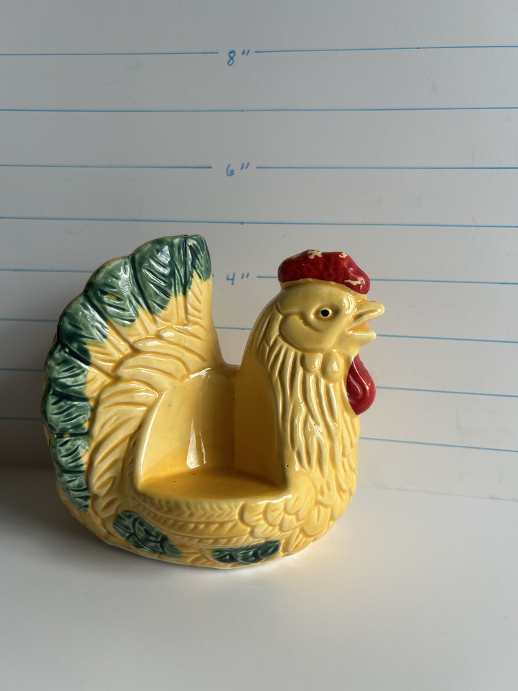 Vintage Ceramic Chicken Hen Napkin Salt and Pepper Shaker Holder MISSING Eggs