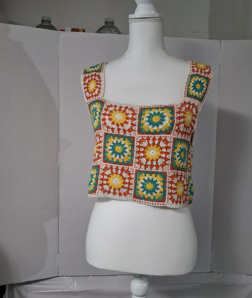 Vintage Granny Square Crochet Crop Top Size M Or L Handmade
