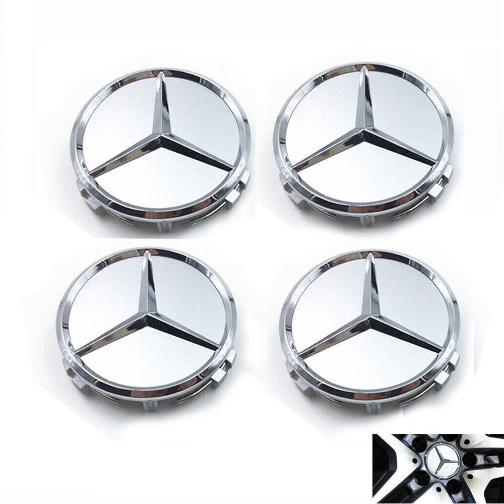 4 x 75mm Chrome Matte Emblem Fit For MercedesBenz C E S Wheel Hub Caps Center US