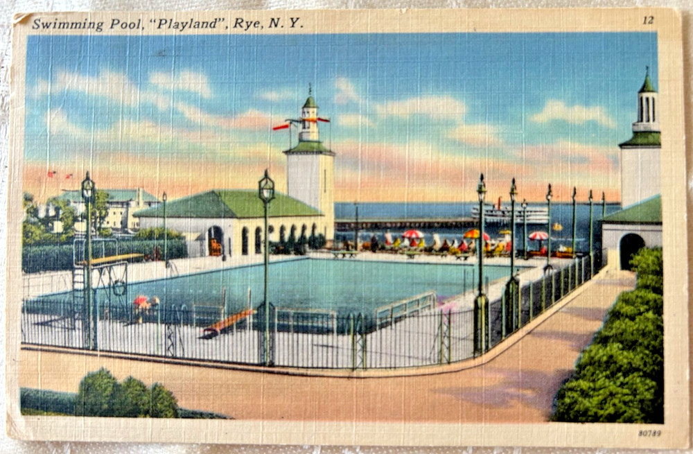 Antique postcard: Swimming Pool at Playland, Rye, NY. Linen, excel cond, posted
