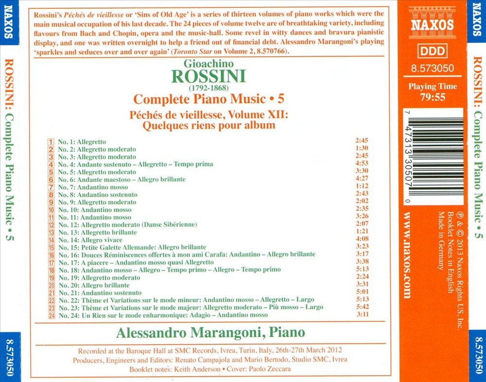 Alessandro Marangoni Rossini: Péchés De Vieillesse, Vol. 5 New Cd